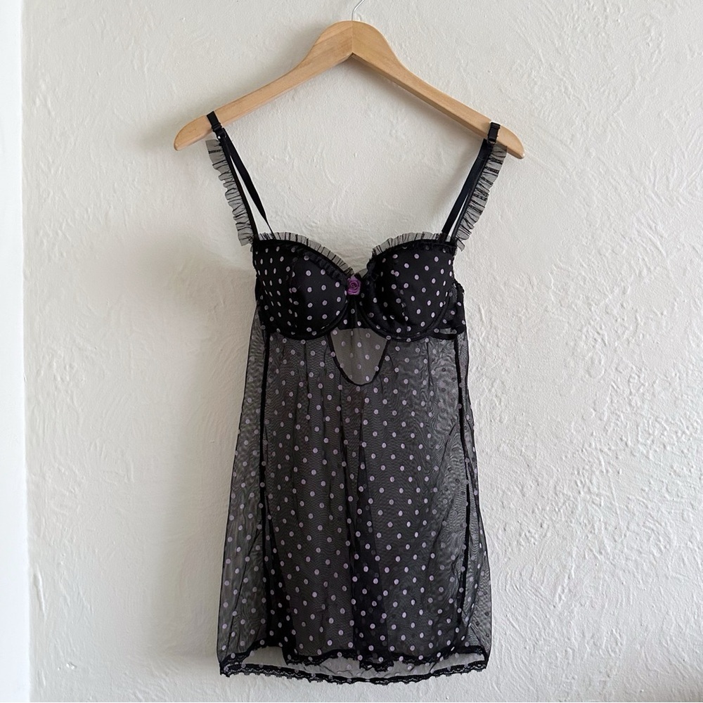 ⚡️10$ sale⚡️ Frederick’s Of Hollywood Black Purple Polka Dot Lace Slip Dress